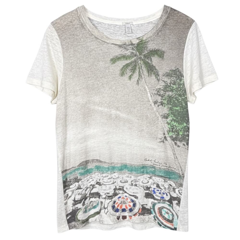J. Crew 100% Linen T Shirt Women's Medium Phuket Thailand Beach Graphic Tee